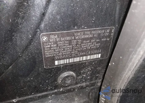 2010 BMW 750Li xDrive из США, поврежденный, VIN WBAKC8C5XAC430864